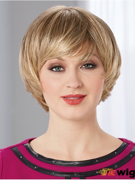 Straight Short Blonde 8 inch Monofilament No-Fuss Bob Wigs