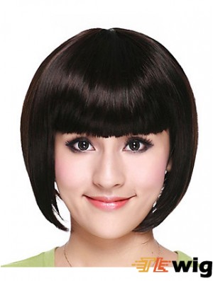 Capless Chin Length Straight Black Fashion Bob Wigs