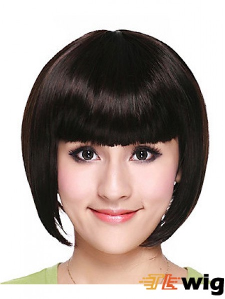 Capless Chin Length Straight Black Fashion Bob Wigs