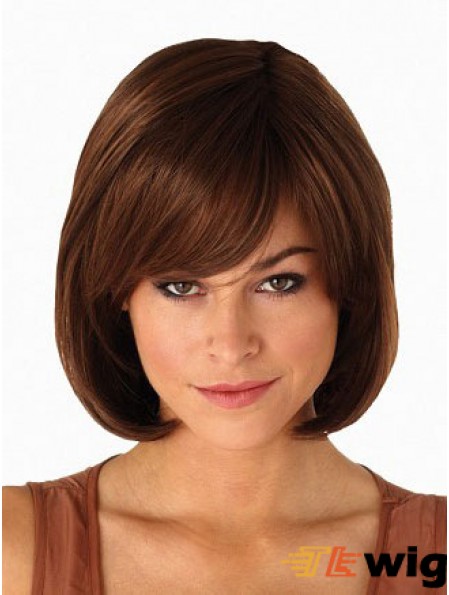 Capless Chin Length Straight Auburn Modern Bob Wigs