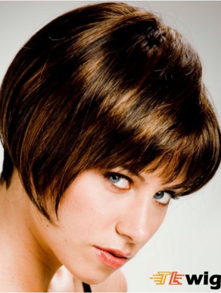 Straight Chin Length Brown 10 inch Capless Stylish Bob Wigs