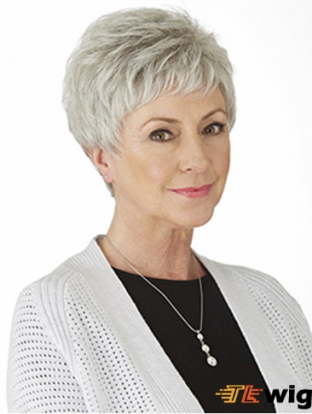 Grey Straight Wig With Monofilament Synthetic Short Length