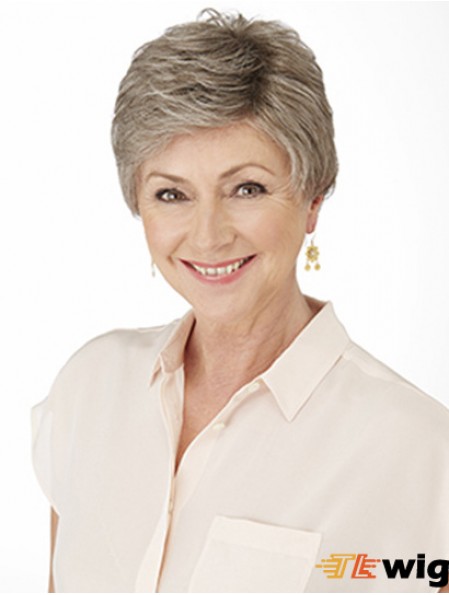 Front Lace Wigs Grey Cut Short Length Curly Style