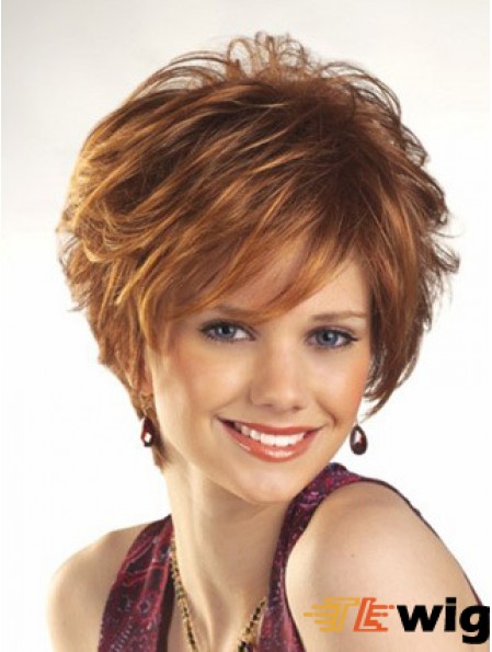 Cheap Wigs For Women Boycuts Auburn Color Wavy Style With Capless
