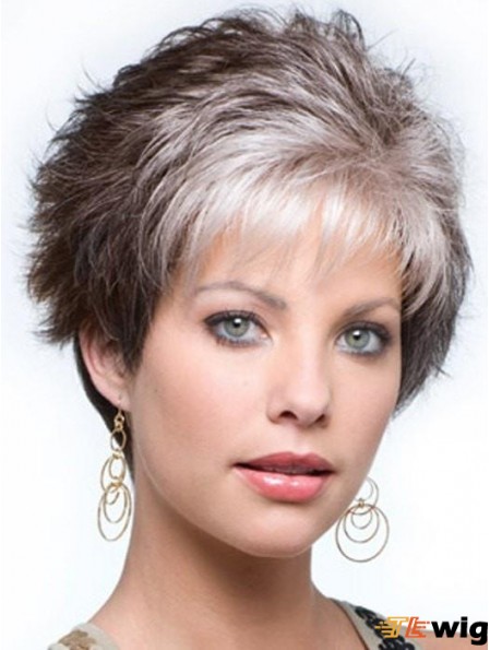 Capless Curly Cropped 4 inch Salt And Pepper Grey Wigs