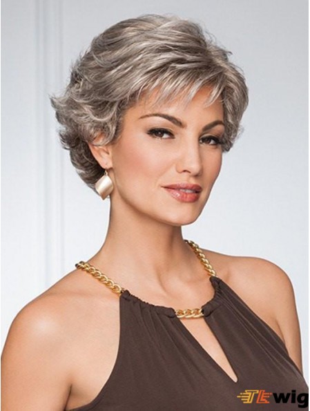 Capless Curly Cropped 5 inch Grey Wigs