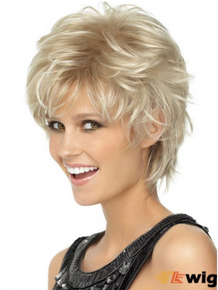 Ladies Blonde Wigs Wavy Style Short Length Blonde Color