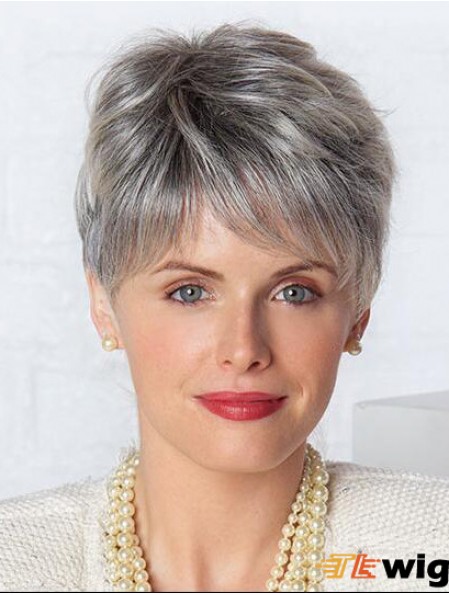 Monofilament Lace Wigs Grey Cut Straight Style Short Length