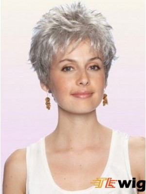 Grey Wig With Capless Cropped Length Boycuts Wavy Style