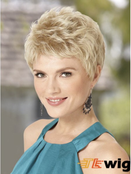 Blond Wig With Capless Wavy Style Cropped Length Boycuts