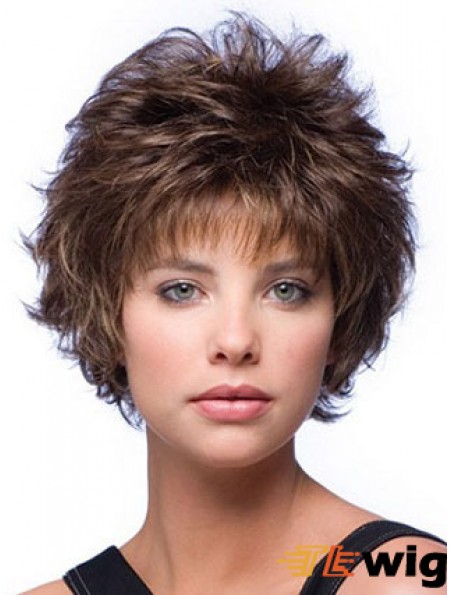 Layered Wavy Brown Capless Cheap Short Wigs