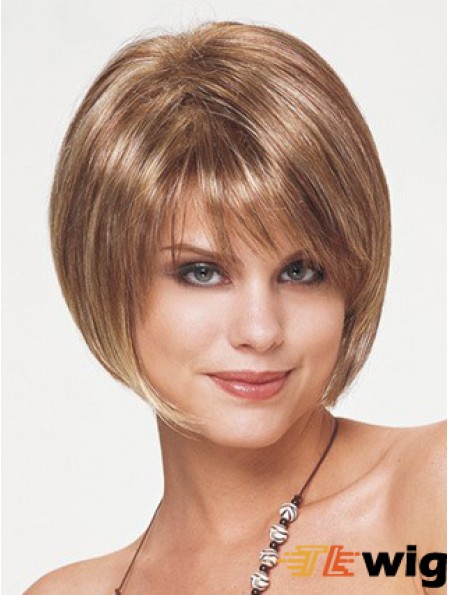 Synthetic Bob Wigs Short Length Blonde Color Straight Style With Capless