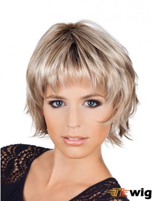 Ladies Bob Style Wigs With Capless Chin Length Blonde Color