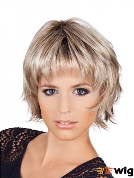 Ladies Bob Style Wigs With Capless Chin Length Blonde Color