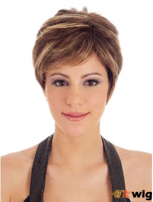 Boycuts Straight Brown Capless Trendy Short Wigs