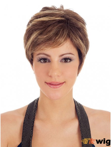 Boycuts Straight Brown Capless Trendy Short Wigs