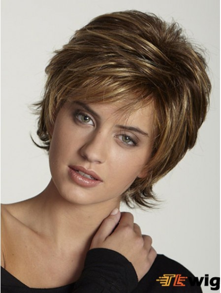 Synthetic Wigs UK Brown Color Short Length Layered Cut
