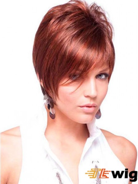 Cheap Real Hair Wigs Red Color Short Length Straight Style