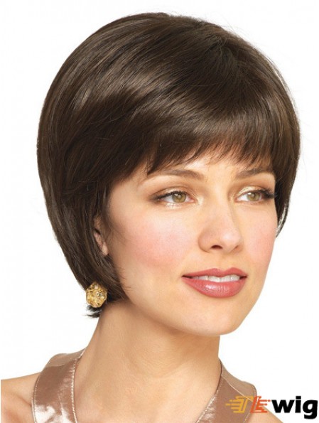 Human Hair Bobs With Capless Brown Color Short Length
