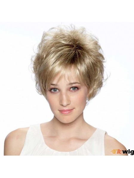 8 inch High Quality Curly Layered Blonde Short Wigs
