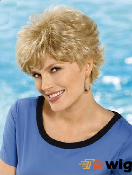 6 inch Cheap Wavy Layered Blonde Short Wigs