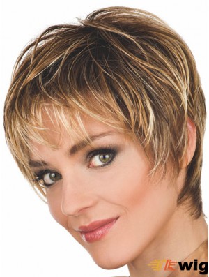 Brown Wigs Wavy Style Cropped Length Boycuts With Capless