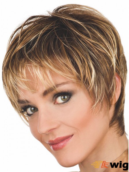 Brown Wigs Wavy Style Cropped Length Boycuts With Capless