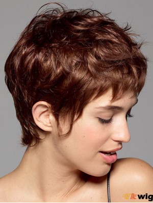 Red Wigs With Synthetic Boycuts Wavy Style Cropped Length