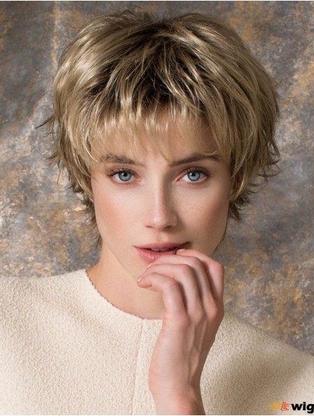 8 inch Sleek Straight Layered Blonde Short Wigs
