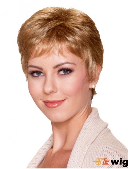 6 inch Good Straight With Bangs Blonde Short Wigs