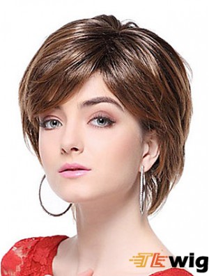 With Bangs Straight Brown Capless Stylish Short Wigs