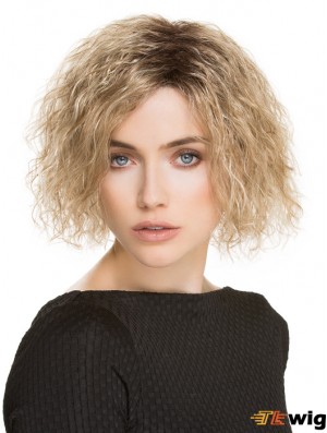 Chin Length Without Bangs 10 inch Curly Blonde Medium Wigs