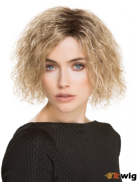 Chin Length Without Bangs 10 inch Curly Blonde Medium Wigs