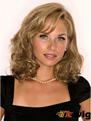Half Wig With Remy Blonde Color Shoulder Length Wavy Style