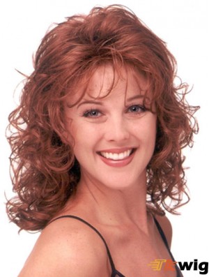 Red Wig Shoulder Length Curly Style With Capless Classic Cut