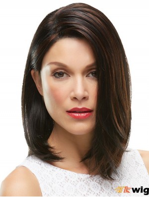 Shoulder Length Without Bangs 12 inch Straight Brown Medium Wigs