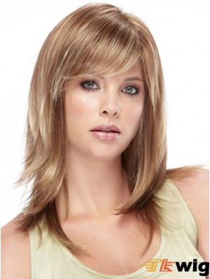 Amazing Straight Brown Shoulder Length With Bangs Medium Wigs