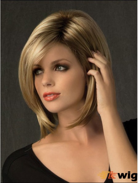 Suitable Straight Blonde Chin Length Bobs Medium Wigs