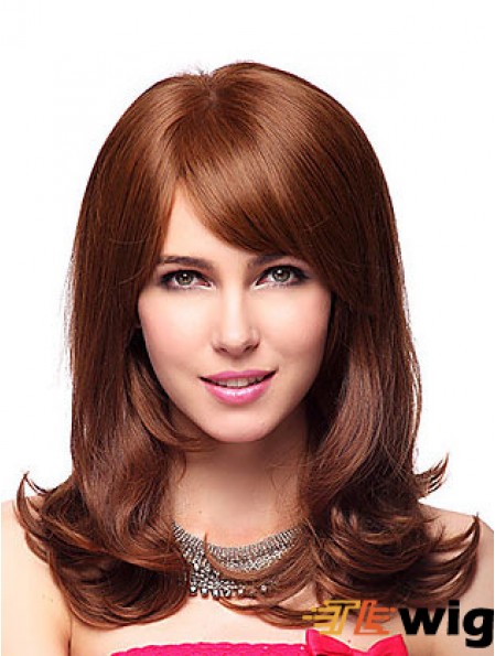 Shoulder Length With Bangs 20 inch Wavy Auburn Medium Wigs