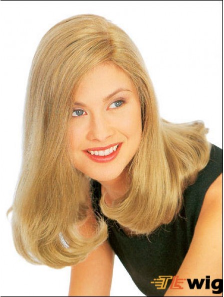 Natural Straight Blonde Shoulder Length Without Bangs Medium Wigs