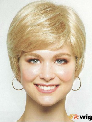 Chin Length Layered 8 inch Straight Blonde Medium Wigs