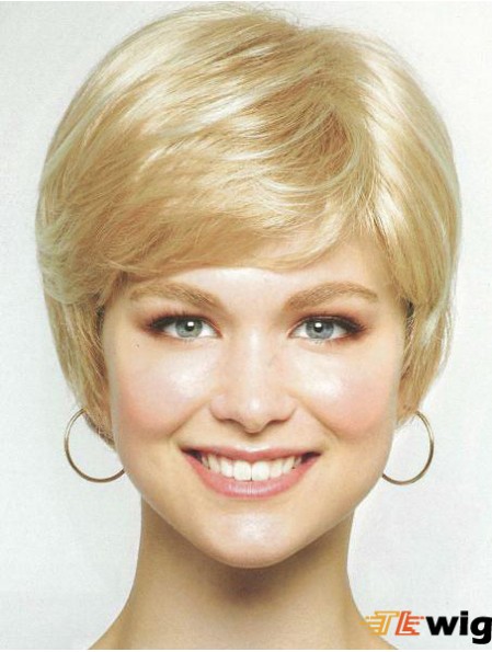 Chin Length Layered 8 inch Straight Blonde Medium Wigs