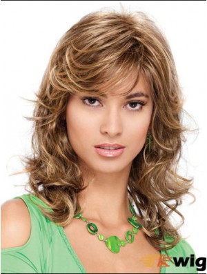 Popular Curly Blonde Shoulder Length Classic Medium Wigs