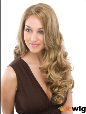 Suitable Blonde Curly Without Bangs Capless Long Wigs