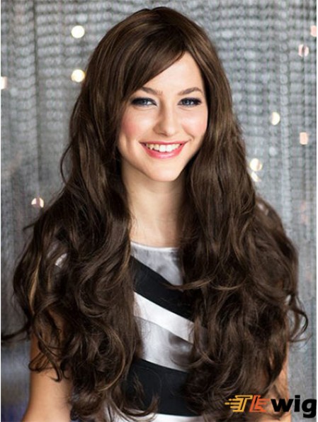 Beautiful Brown Wavy With Bangs Capless Long Wigs