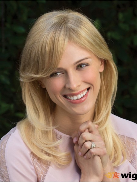 Style Blonde Wavy With Bangs Capless Long Wigs