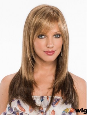 New Blonde Straight With Bangs Capless Long Wigs