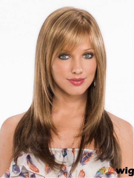 New Blonde Straight With Bangs Capless Long Wigs