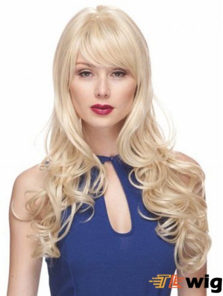 Blonde Wigs With Bangs Synthetic Capless Wavy Style Long Length