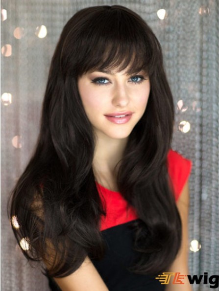Cheapest Black Straight With Bangs Capless Long Wigs